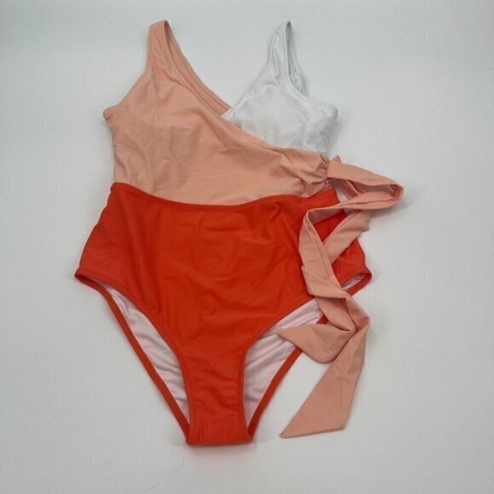 Cupshe Womens Swimsuit Size M Orange White Swim Tie Retro Bathing Suit Beach